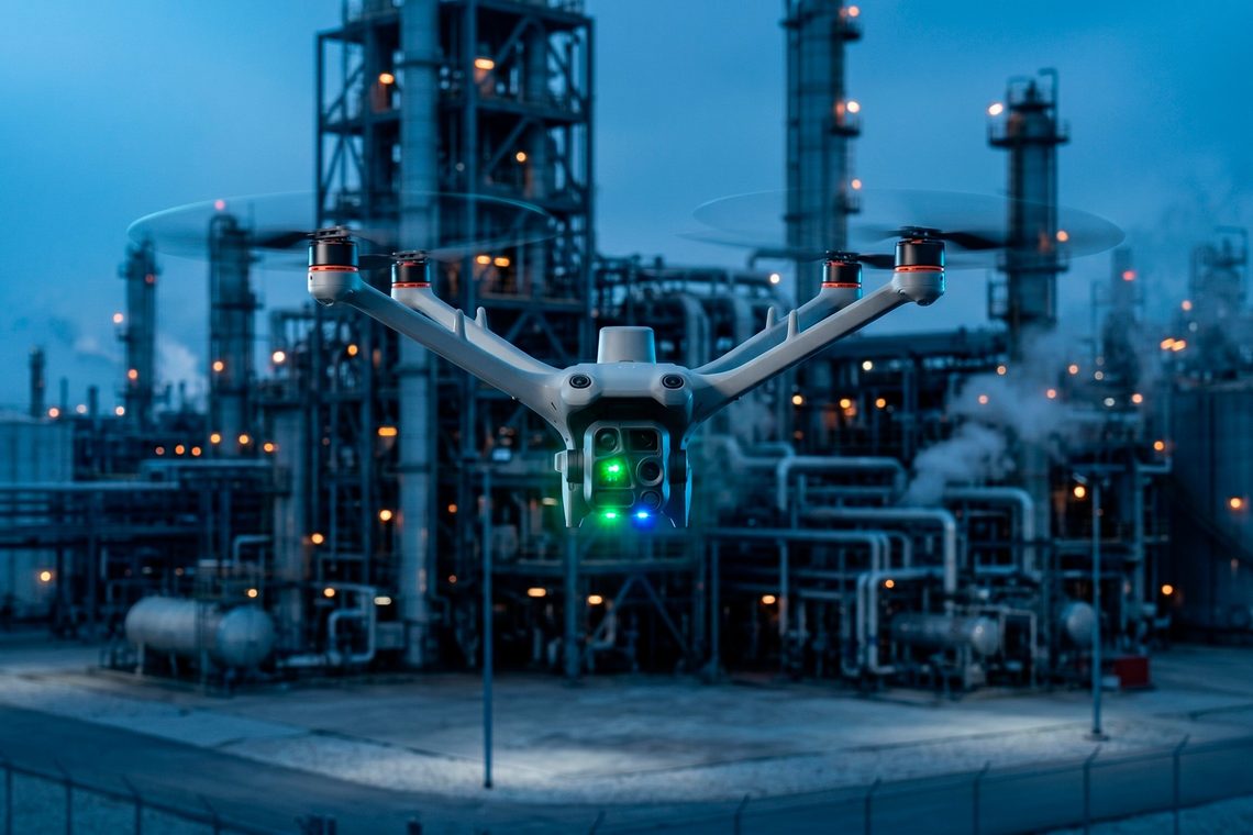 Drone BIRDS em planta industrial
